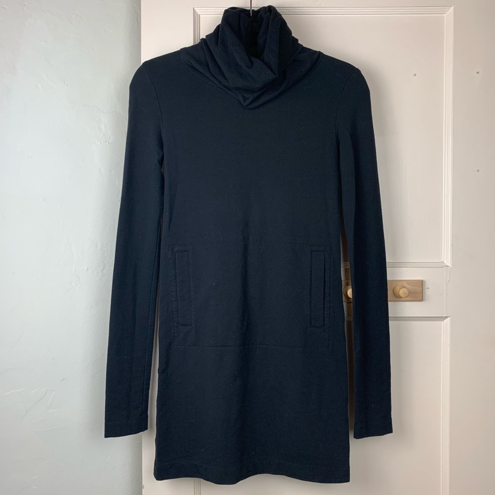 Norma Kamali Black Turtle Neck Dress Pouch Pocket